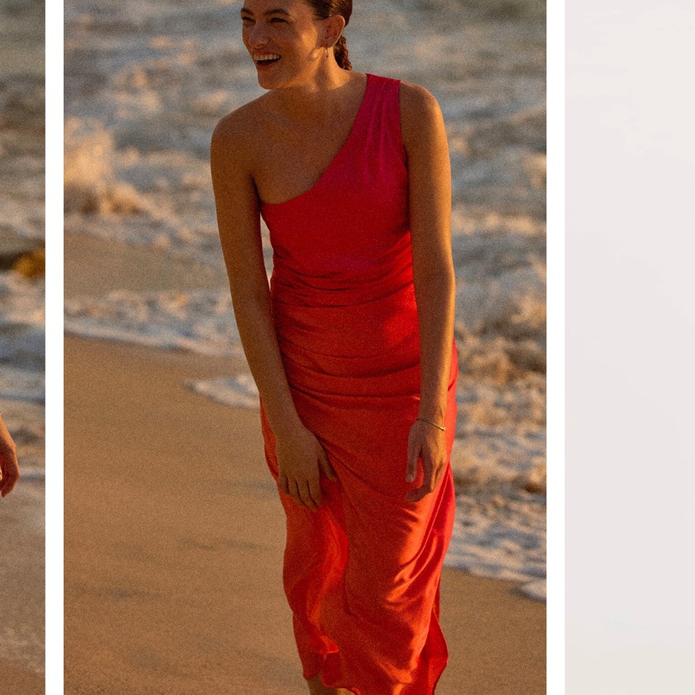 Anthropologie One-Shoulder Red Satin Dress